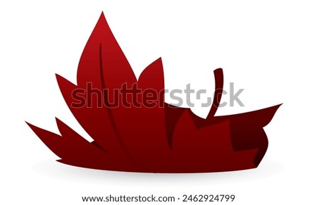 Maple leaf folded and fallen in red color. Gradient effect design on white background.