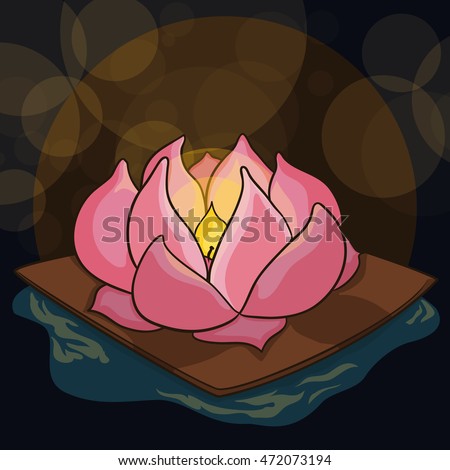 Beauty lotus floating in the river of souls guide the ancestors spirits in the last day of Hungry Ghost Festival.