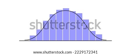 Gaussian or normal distribution graph with different height columns. Bell shaped curve template for statistics or logistic data. Probability theory mathematical function. Vector flat illustration