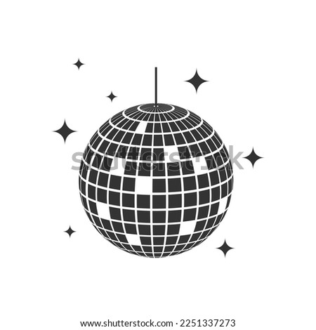 Glittering disco ball icon. Shining mirror sphere for nightclub party. Dance music event discoball. Mirrorball in 70s or 80s discotheque style isolated on white background. Vector illustration