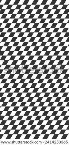 Vertical race flag texture. Tilted checkered black and white squares background. Rally sport car competition, motosport, motocrosss print. Slanted chequered tile floor. Vector flat illustration