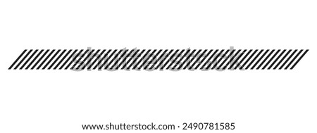 Slash lines pattern. Border with tilted parallel stripes. Embroidery ornament with slanted stitches on white background. Geometric print for caution tape or barrier. Vector graphic illustration.