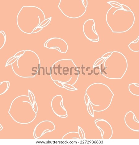 Seamless summer pattern featuring hand-drawn peaches. Fun, colorful and fresh pattern for summer. Ideal for digital printing, decoration or printing on objects. Vector illustration.