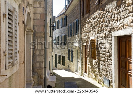 Narrow street of the old town in Herceg Novi, Montenegro