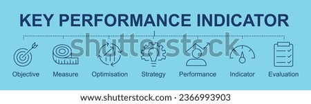 Key performance indicator icons with objective, measure, optimisation, strategy, performance, indicator, evaluation