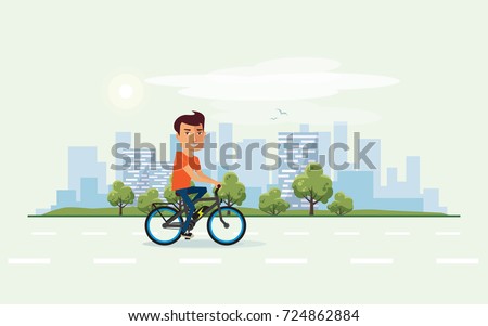 Similar – Image, Stock Photo Young man riding ebike in the park