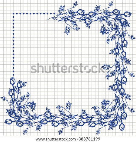 Floral frame. Hand drawn roses and leaves arranged in a shape of the square. Vector design. Hand sketch drawing. Imitation of inc penciling. Series of Cards, Blanks and Forms. 