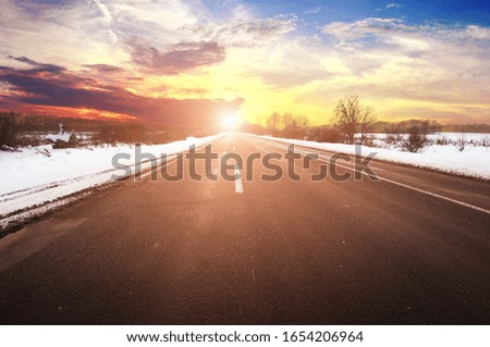 Similar – Image, Stock Photo Snowy farmland against frosted forest at horizon under blue sky with white fluffy clouds