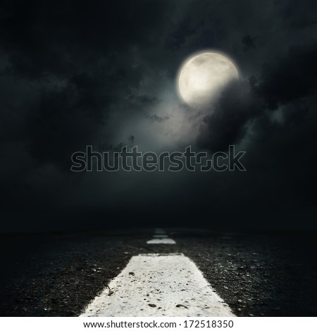 the night road with the full moon