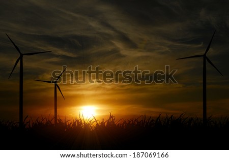 the wind electric station at the sunset