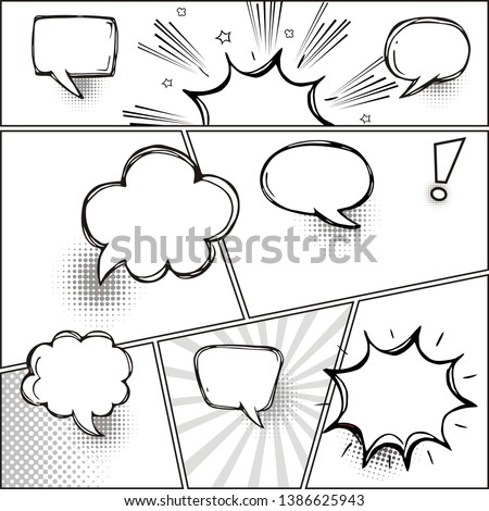 Comic Speech Bubbles on a comic strip background, vector illustration Foto d'archivio © 