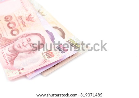 Thailand paper currency  on white background