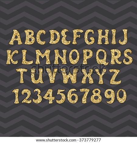 Golden alphabet, handmade font. Vector illustration