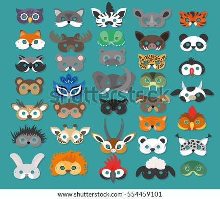 Set of photo booth props masks of wild and domestic animals