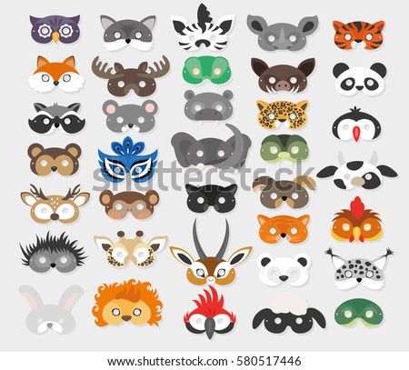Set of photo booth props masks of wild and domestic animals 2