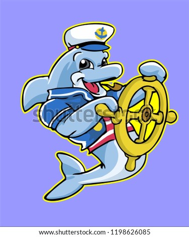 dolphin, vector, mascot, animal, illustration, ocean, fish, sea, w, nature,cartoon, aquatic, wild, water, character, symbol, icon, marine, ship, shipwheel