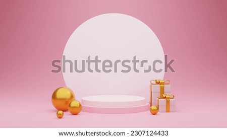 3d render podium with pink color and gold gift box