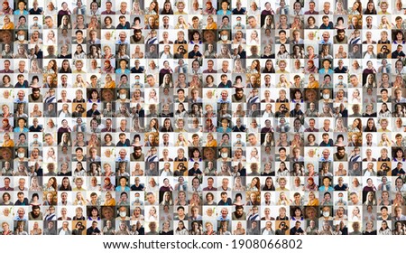 Hundreds of multiracial people crowd portraits headshots collection, collage mosaic. Many lot of multicultural different male and female smiling faces looking at camera. Diversity and society concept Foto d'archivio © 