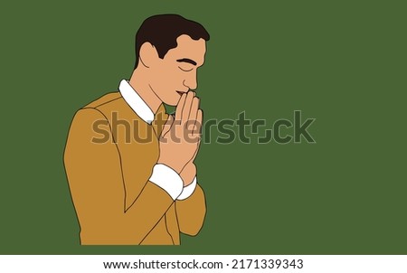 Vector illustration of a man praying under the light