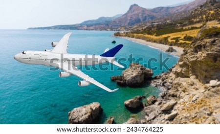 Similar – Image, Stock Photo Airplane landing above beautiful beach and sea background