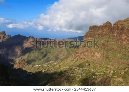 Similar – Image, Stock Photo Old serpentine road in the high alps