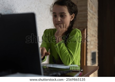 Similar – Image, Stock Photo Little Caucasian Girl Using Laptop on Bed