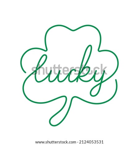 Lucky text in shamrock continuous line trendy style with editable stroke. Clover quote design for Irish holiday st. Patricks day vector illustration