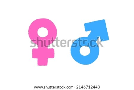 Pink female symbol venus and blue male symbol mars fluffy style gender icons set vector illustration isolated