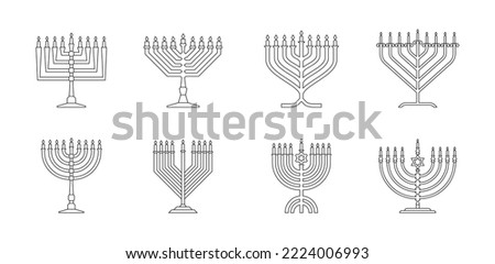 Set line style Jewish Hanukkah menorah vector illustration Сток-фото © 