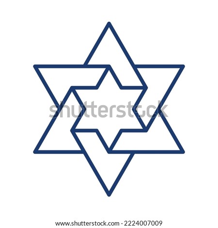 Six-pointed star twists into the center in Jewish star of David in line style vector illustration with editable stroke