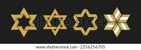 Magen David realistic stars with intersecting and intertwining stripes paper shadow style vector illustration