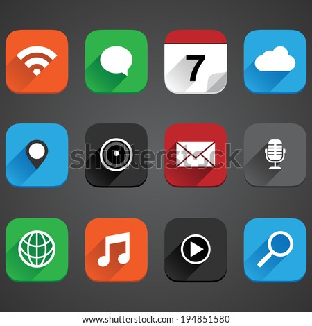 Flat App Icon Set - Vector app icon set in a flat style with shadows.