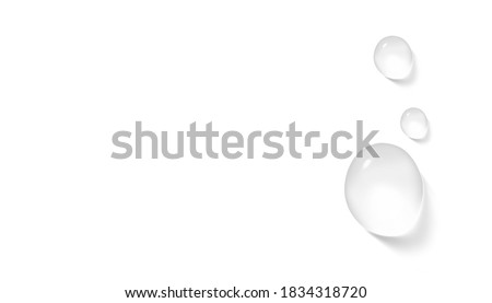 Water, serum or essence drops on white background horizontal banner format realistic vector illustration. Pure  transparent droplet. Moisturizer concept