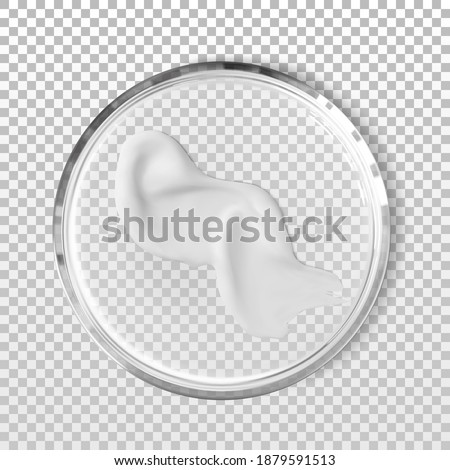Glass petri dish with wavy cosmetic cream stroke smear isolated realistic vector illustration. Concept laboratory tests and research