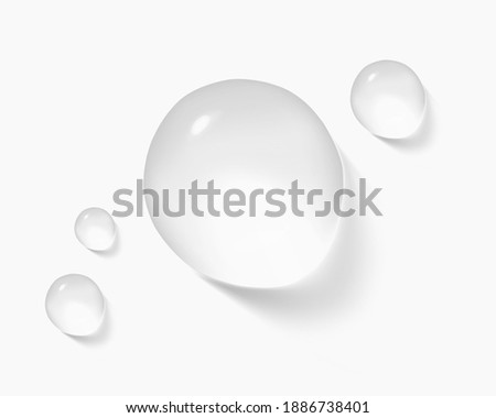 Realistic transparent water drops. Pure cosmetic product sample vector illustration. Moisturizer skincare serum isolated on white background