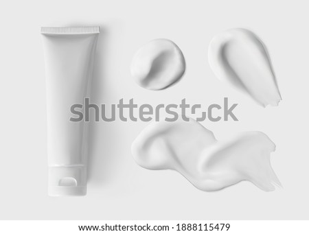 White tube moisturizer cream mockup and smear isolated vector realistic illustration, above. Blank pack of cosmetic product Сток-фото © 