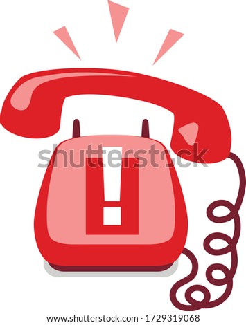 Emergency call. Urgent call. Old fashion home phone. Hang up phone. Answer a call. Ring off. Stay on the line. Handset on the wire. Technical support. Warning notification. Hotline. Standby phone.