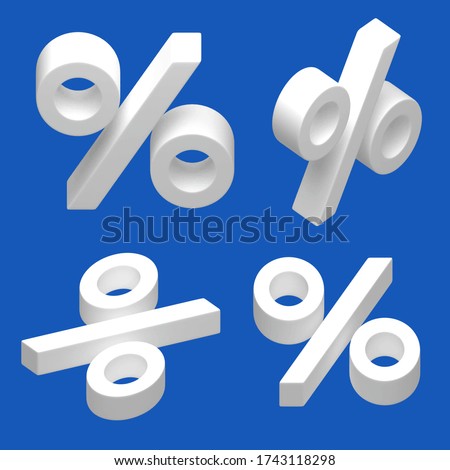 Three-dimensional percent sign. Set of Isometric 3d symbols. Statistics visualization. Buy at a discount. Save money. Pay a penalty. Interest rate.