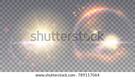 Two fairy suns with light effects. Rainbow, lens flare and colorful particles.