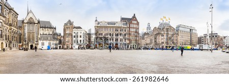 AMSTERDAM, THE NETHERLANDS - MARCH 5: View of the Dam square, March 5, 2015 in Amsterdam, The Netherlands. The place is the historical center of the city and includes the Royal Palace.
