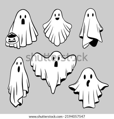 set of cute halloween ghosts illustration design, flat halloween ghosts element collection template vector