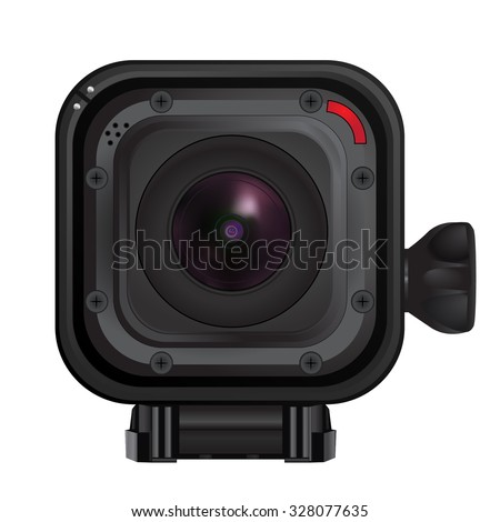 New model of an action video camera. Session 4. Realistic vector image isolated on white background
