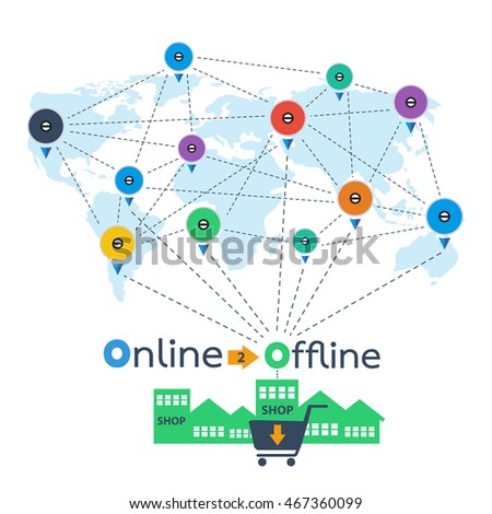 online 2 offline business ecommerce maketing concept vector