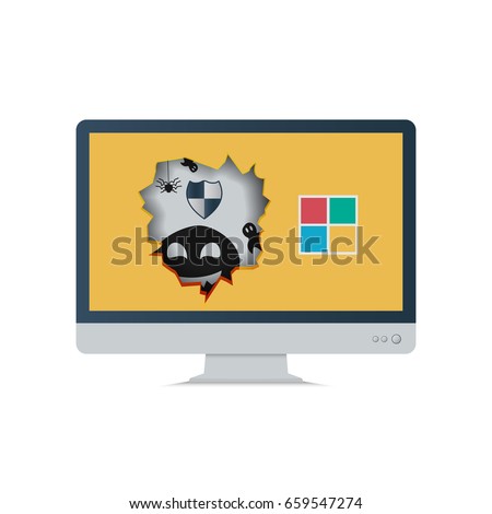 Cyber attack malware virus hacker computer. concept vector illustration.