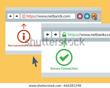 Web browser https secure connection online security concept. vector illustration