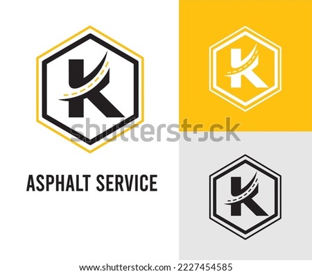 Initial K Letter with asphalt and paving symbol for asphalt logo and transport business design template