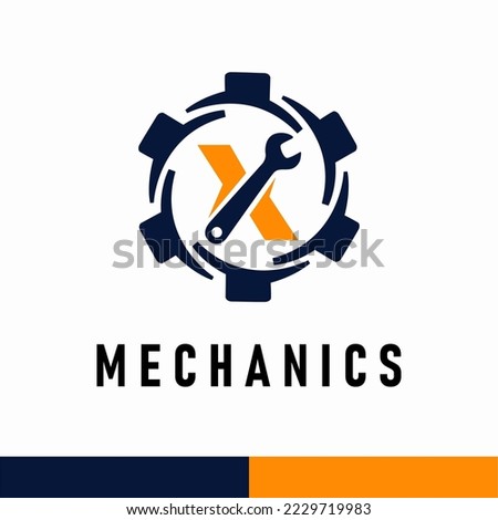 Initial X Letter with Gear and Wrench symbol for mechanic automotive repair business service logo template