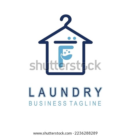 Letter F for Laundry Business Logo Design Idea Template with House and Hanger Icon. Dry Cleaning Clothes Wash Machine