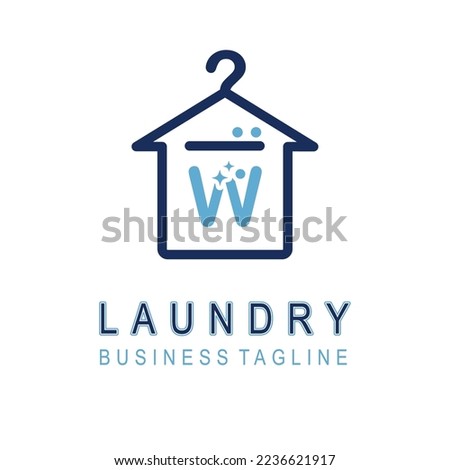 Letter W for Laundry Business Logo Design Idea Template with House and Hanger Icon. Dry Cleaning Clothes Wash Machine