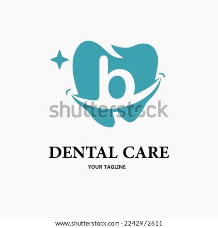 Initial Letter b with Tooth and Smile Icon for Dental Health Care and Dental Clinic, Dentistry Business Logo Idea Template